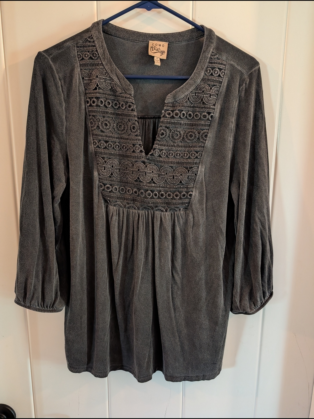 Como Vintage Charcoal Embroidered Tunic Top